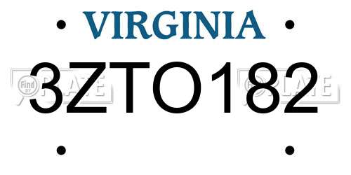 3ZTO182 Virginia License Plate