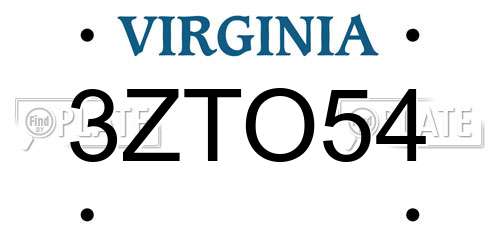 3ZTO54 Virginia License Plate