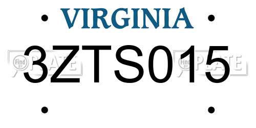 3ZTS015 Virginia License Plate