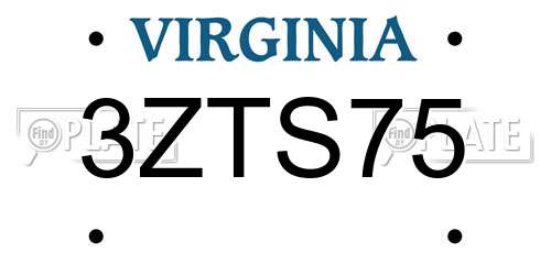 3ZTS75 Virginia License Plate