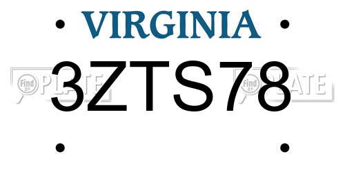 3ZTS78 Virginia License Plate