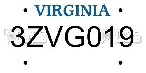 3ZVG019 Virginia License Plate