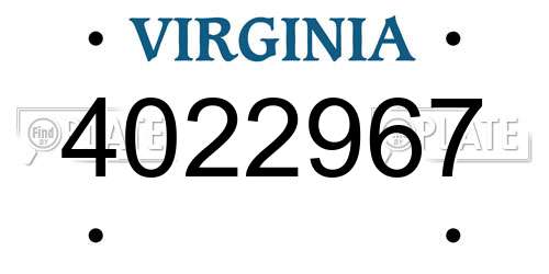 4022967 Virginia License Plate