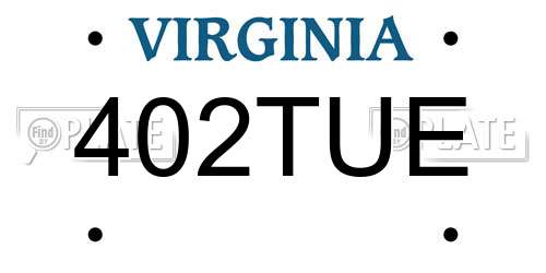 402TUE Virginia License Plate