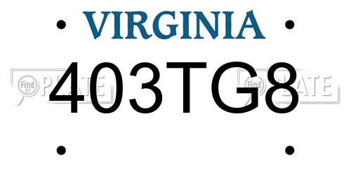 403TG8 Virginia License Plate