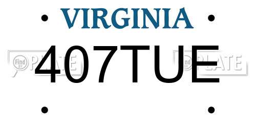 407TUE Virginia License Plate