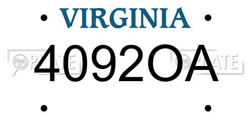 4092OA Virginia License Plate