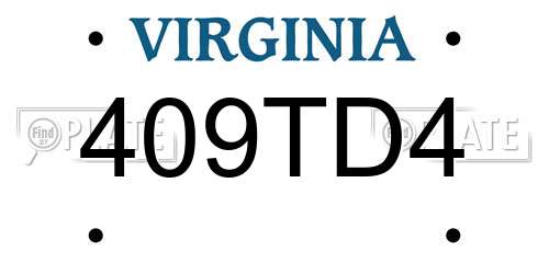 409TD4 Virginia License Plate