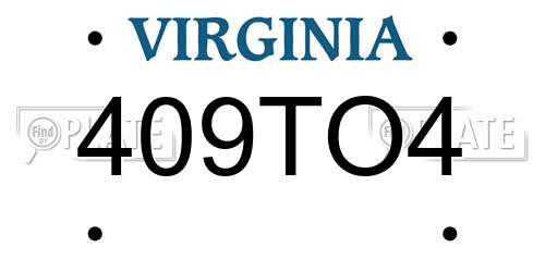 409TO4 Virginia License Plate