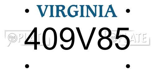 409V85 Virginia License Plate