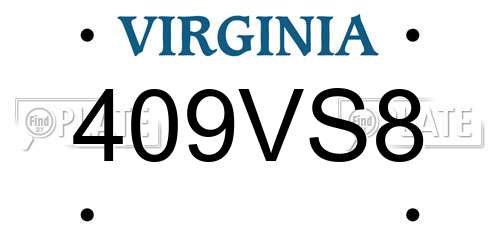 409VS8 Virginia License Plate