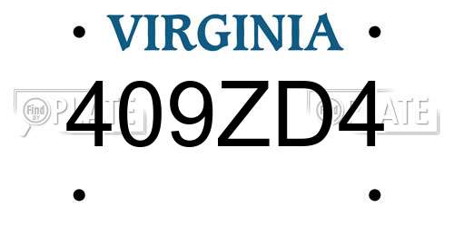 409ZD4 Virginia License Plate