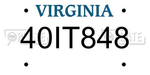 40IT848 Virginia License Plate