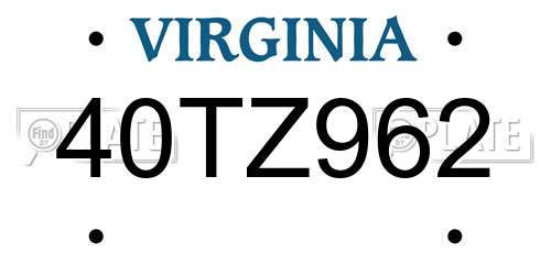 40TZ962 Virginia License Plate
