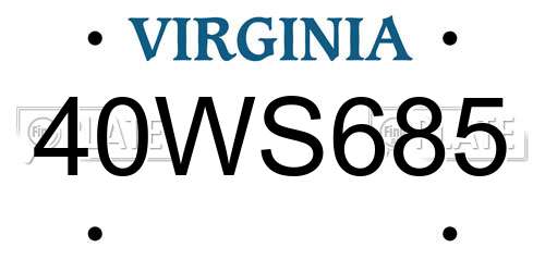 40WS685 Virginia License Plate