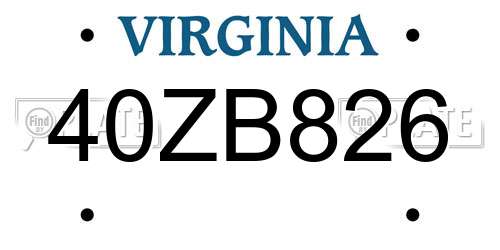 40ZB826 Virginia License Plate