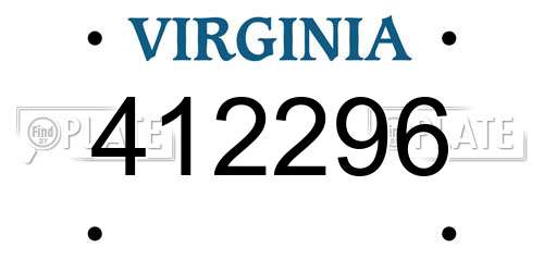 412296 Virginia License Plate