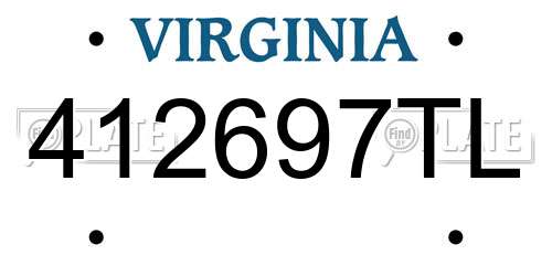 412697TL Virginia License Plate