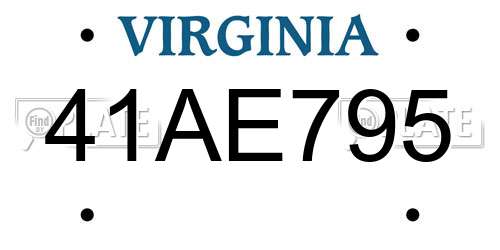 41AE795 Virginia License Plate