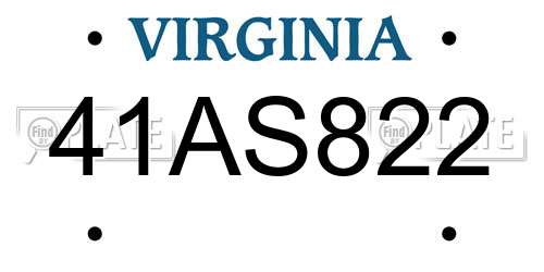 41AS822 Virginia License Plate