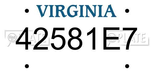 42581E7 Virginia License Plate