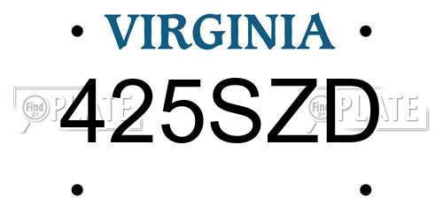 425SZD Virginia License Plate