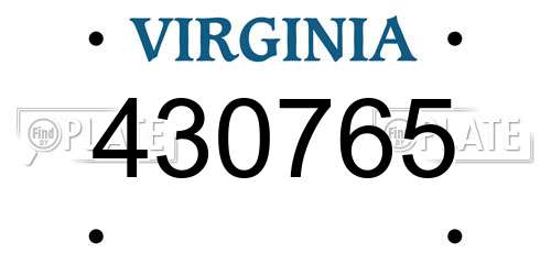430765 Virginia License Plate
