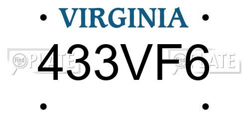 433VF6 Virginia License Plate