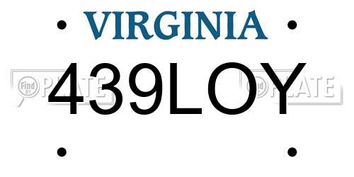 439LOY Virginia License Plate