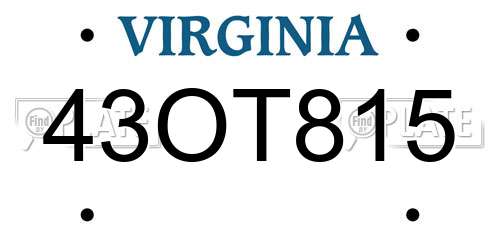 43OT815 Virginia License Plate