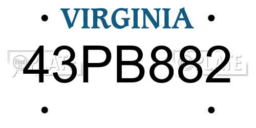 43PB882 Virginia License Plate