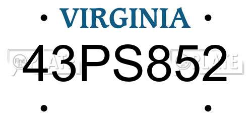 43PS852 Virginia License Plate