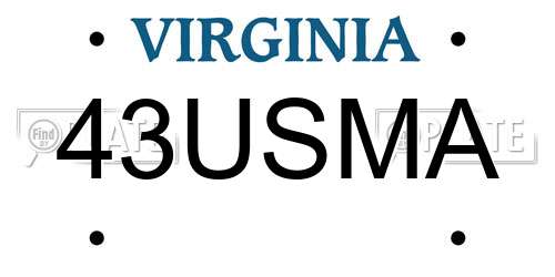 43USMA Virginia License Plate