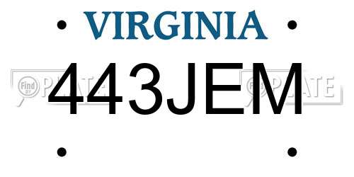 443JEM Virginia License Plate