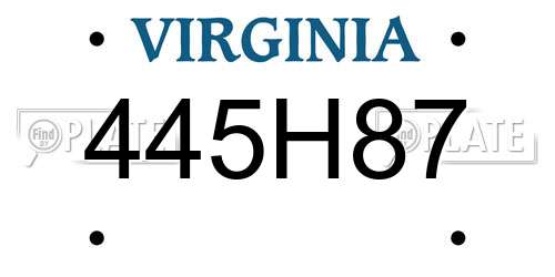 445H87 Virginia License Plate