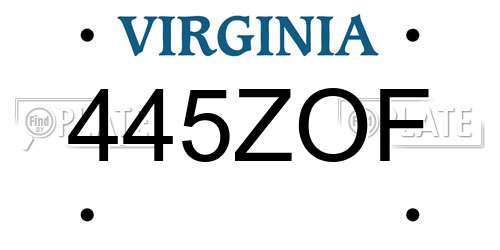 445ZOF Virginia License Plate