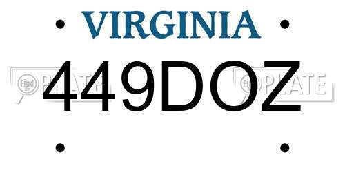 449DOZ Virginia License Plate