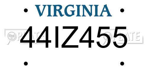 44IZ455 Virginia License Plate