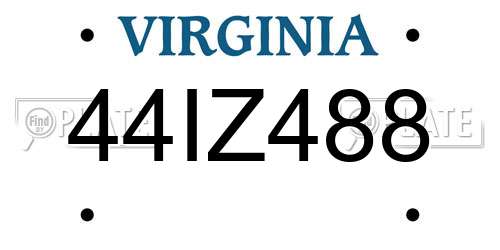 44IZ488 Virginia License Plate