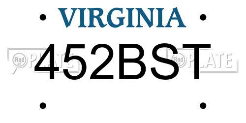 452BST Virginia License Plate
