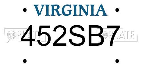 452SB7 Virginia License Plate