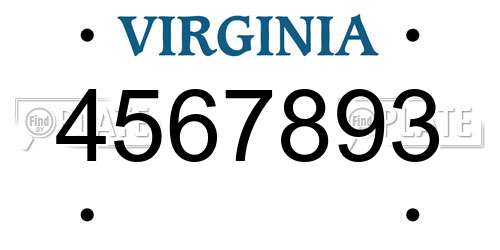 4567893 Virginia License Plate