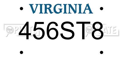 456ST8 Virginia License Plate
