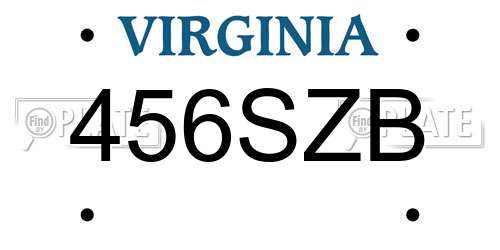 456SZB Virginia License Plate