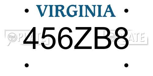 456ZB8 Virginia License Plate