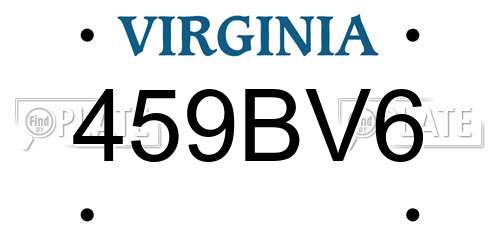 459BV6 Virginia License Plate