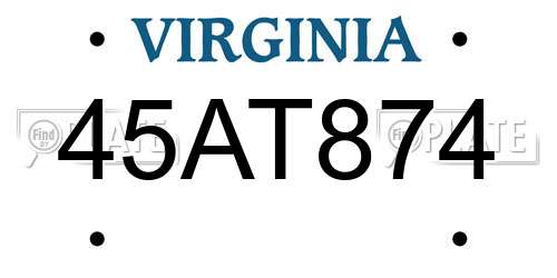 45AT874 Virginia License Plate