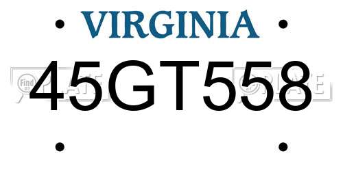 45GT558 Virginia License Plate
