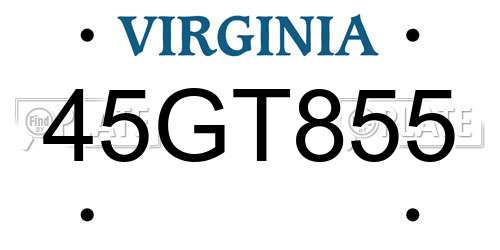 45GT855 Virginia License Plate