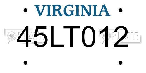 45LT012 Virginia License Plate